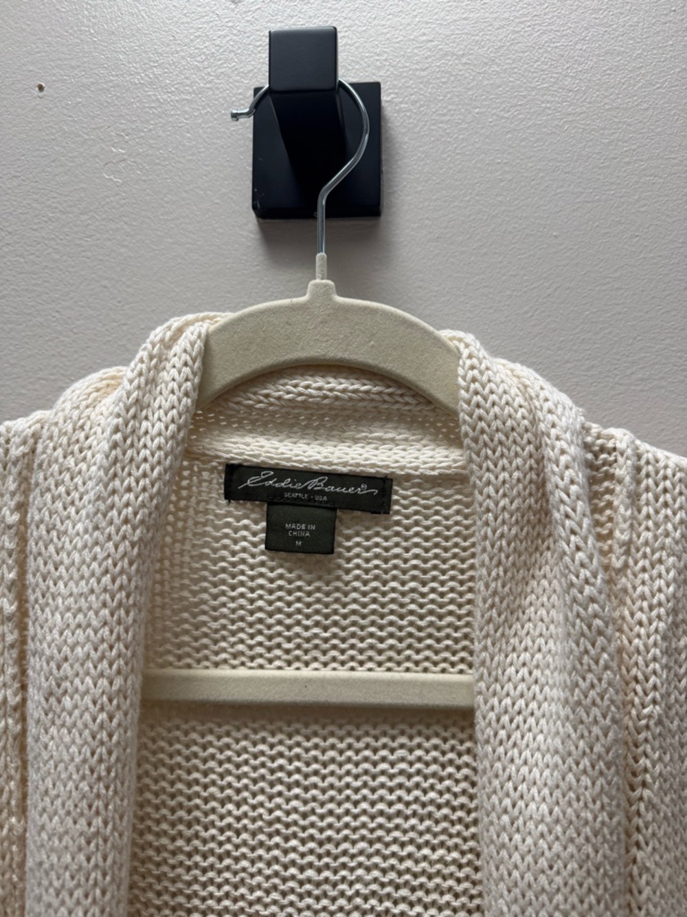 Eddie Bauer Cream Open-Front Shawl-Collar Coastal Cardigan. Cotton & Linen Blend